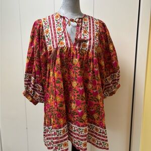 Bohemian Floral Tie-Neck Peasant Top - Pink Multicolor by Milli